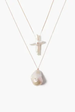 Chan Luu Necklaces^14K Chan Baroque Pearl Cross Necklace Set