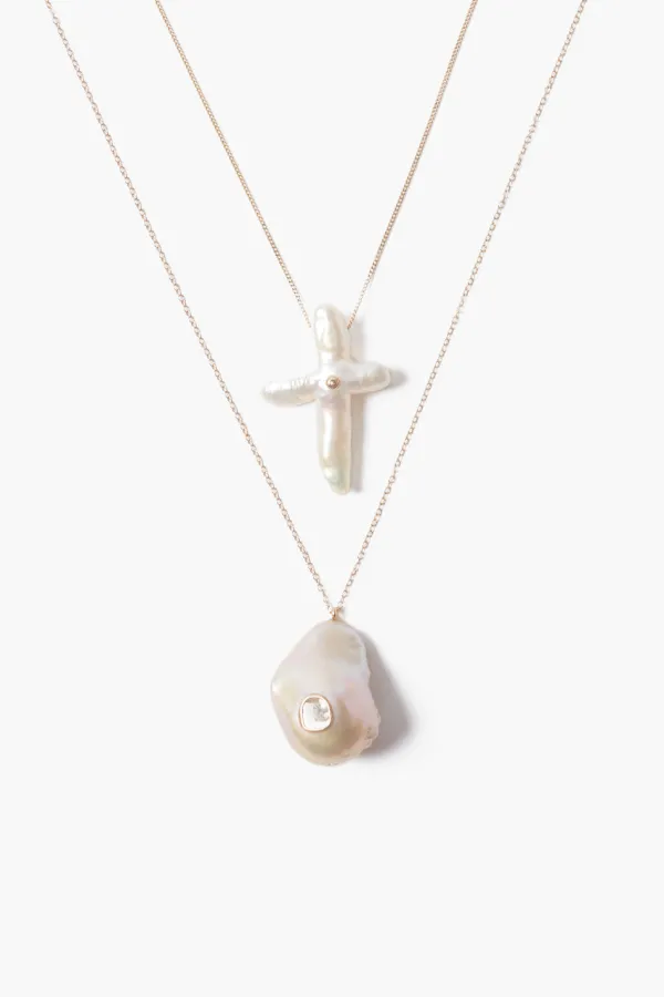 Chan Luu Necklaces^14K Chan Baroque Pearl Cross Necklace Set