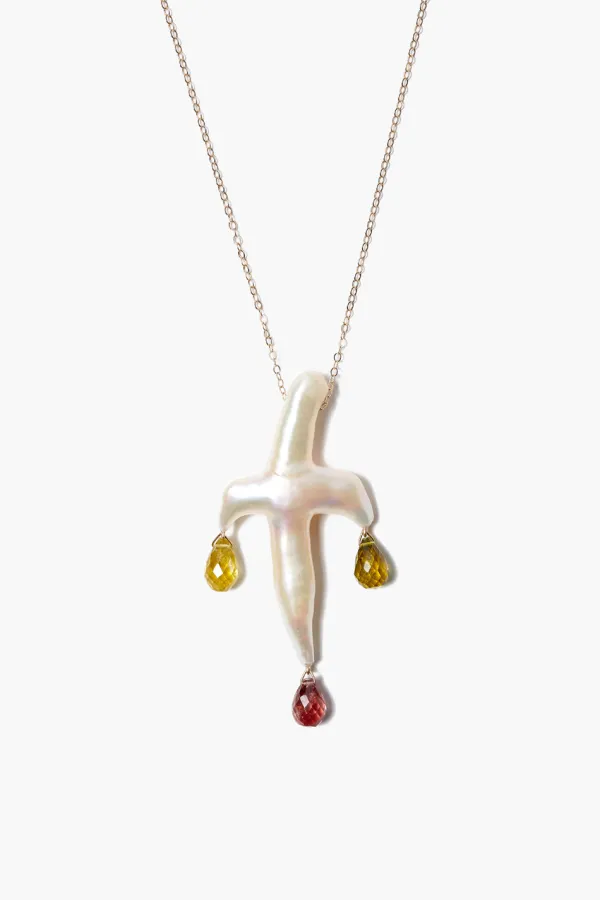Chan Luu Necklaces^14K Garnet Mix Biwa Pearl Cross Necklace