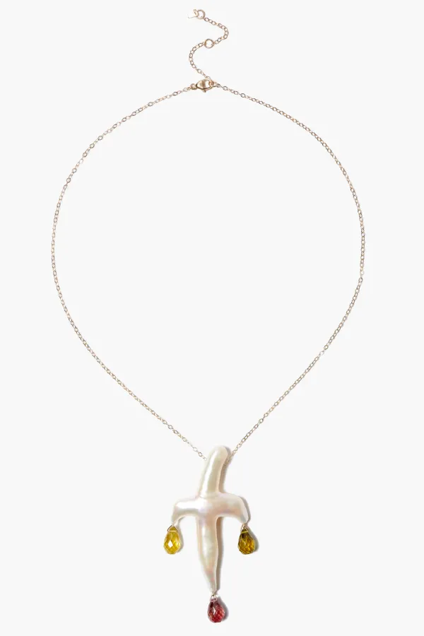 Chan Luu Necklaces^14K Garnet Mix Biwa Pearl Cross Necklace