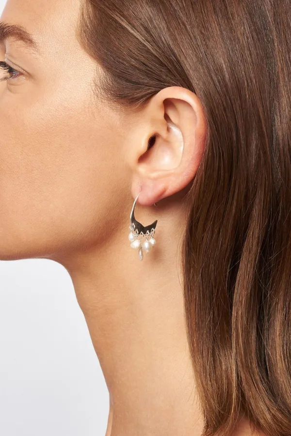 Chan Luu Earrings^Petite Crescent White Pearl And Silver Hoop Earrings