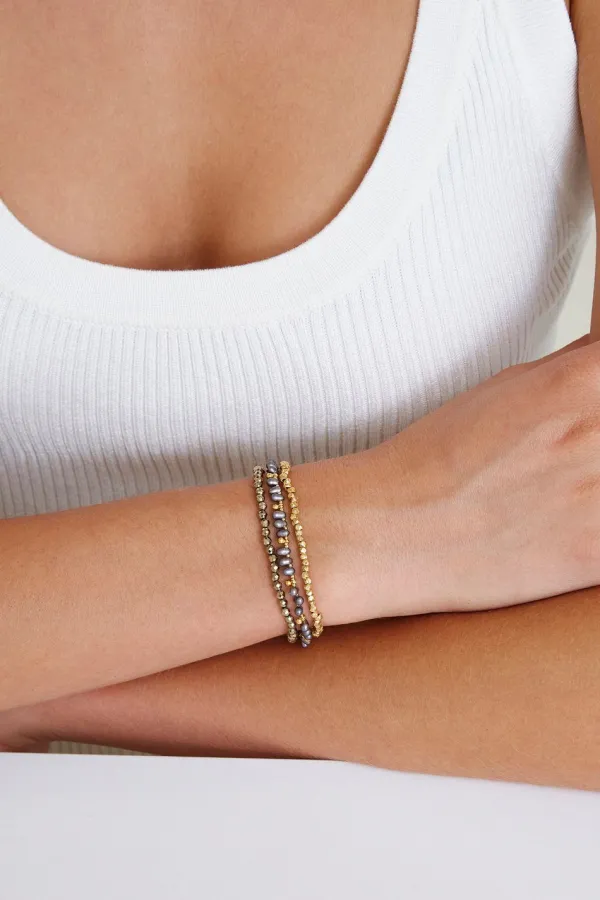 Chan Luu Bracelets^Pyrite And Grey Pearl Naked Wrap Bracelet