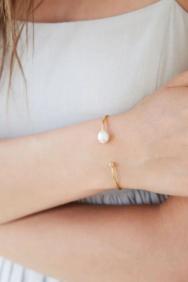 Chan Luu Bracelets^White Pearl And Gold Diamond Cuff